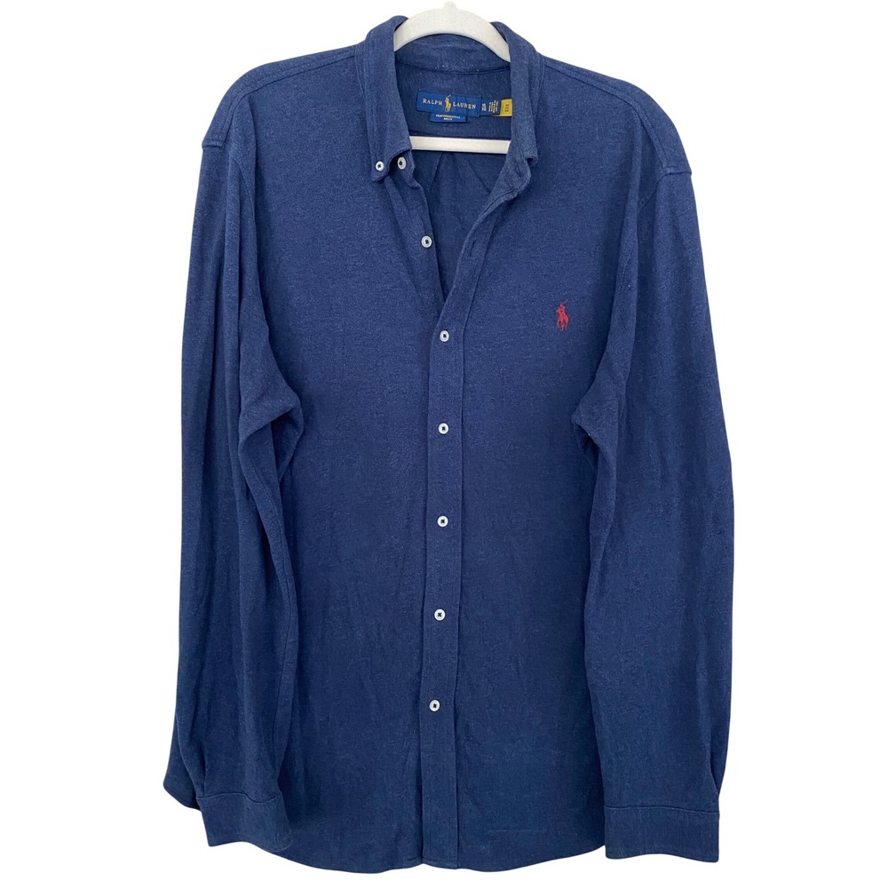 Ralph Lauren Men's Navy Blue Featherweight Mesh Button Down Size XL - Picture 4 of 8